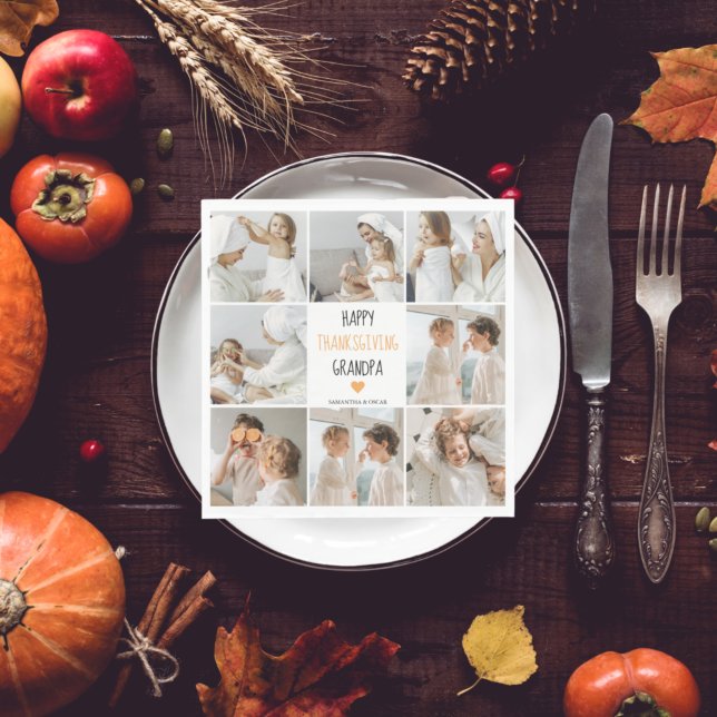 Modern Collage Photo Happy Thanksgiving Grandpa Napkin (Creator Uploaded)