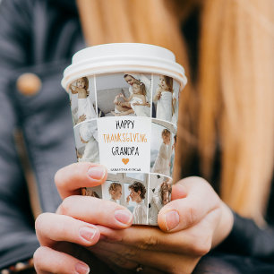 Modern Collage Photo Happy Thanksgiving Grandpa Paper Cups