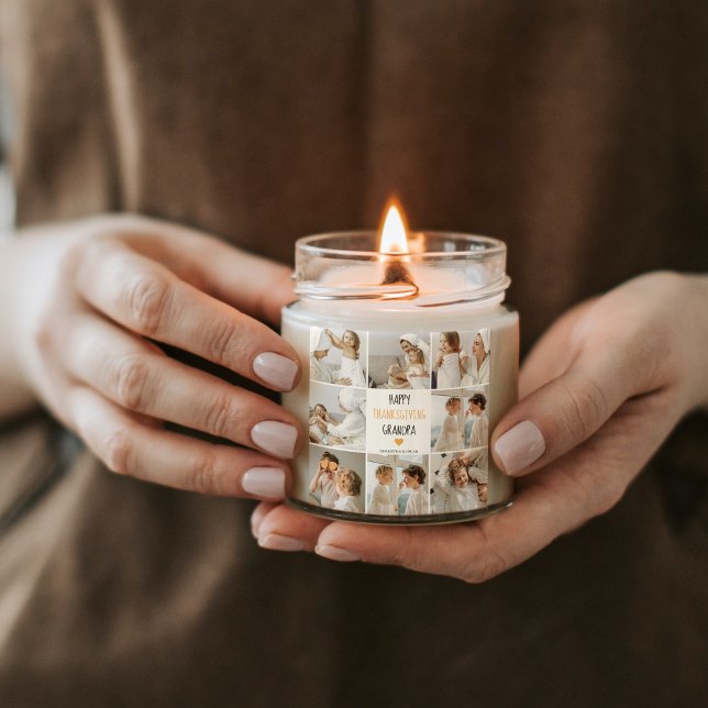 Modern Collage Photo Happy Thanksgiving Grandpa Square Sticker (Creator Uploaded)