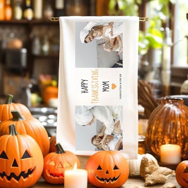 Modern Collage Photo Happy Thanksgiving Mum Tea Towel (Creator Uploaded)