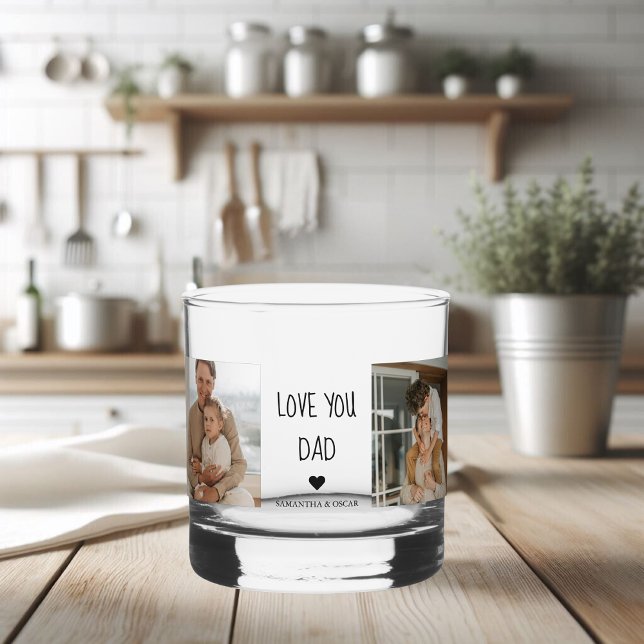 Modern Collage Photo & Love You Dad Gift Whiskey Glass (Creator Uploaded)