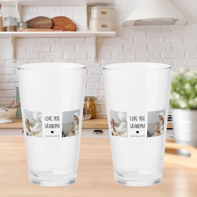 Modern Collage Photo Love You Grandma Best Gift Glass (Creator Uploaded)