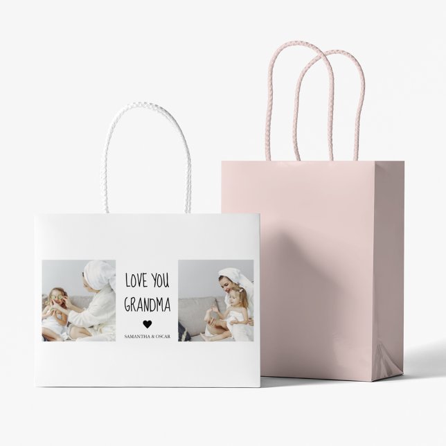 Modern Collage Photo Love You Grandma Best Gift Large Gift Bag (Creator Uploaded)