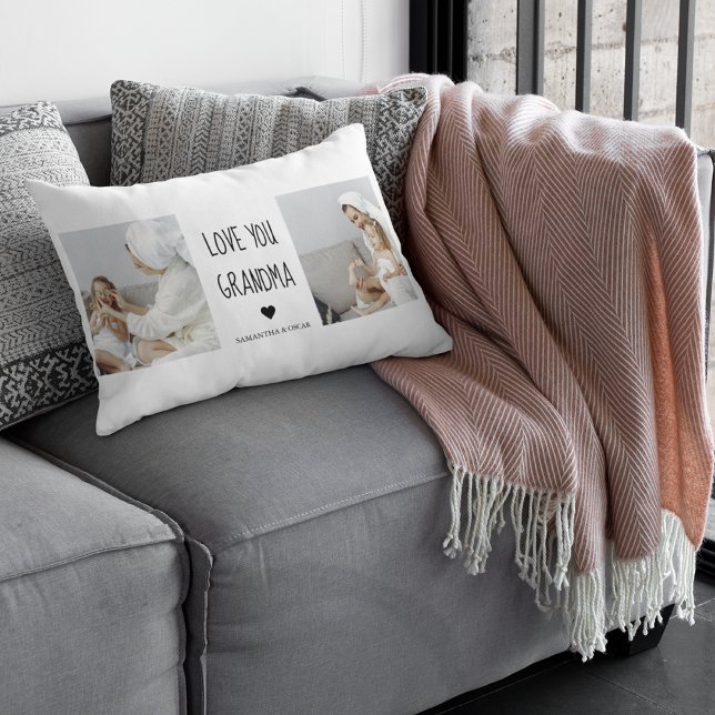 Modern Collage Photo Love You Grandma Best Gift Lumbar Cushion (Creator Uploaded)