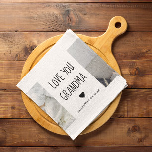 Modern Collage Photo Love You Grandma Best Gift Tea Towel
