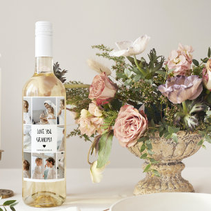 Modern Collage Photo Love You Grandma Best Gift Wine Label