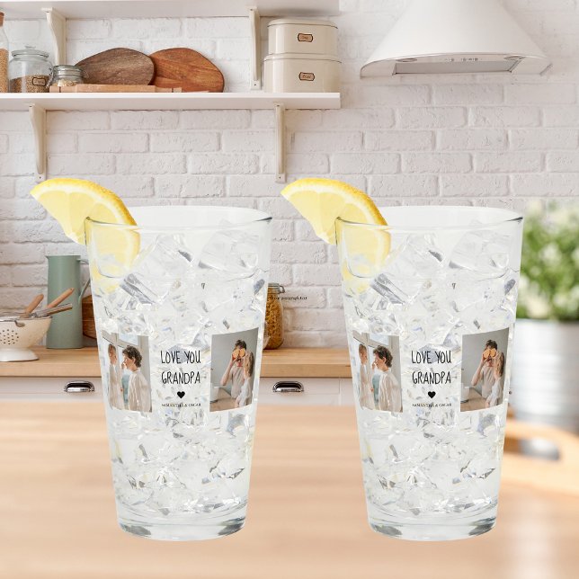 Modern Collage Photo Love You Grandpa Best Gift Glass (Creator Uploaded)