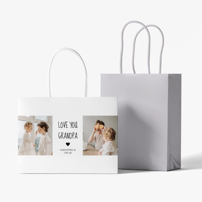 Modern Collage Photo Love You Grandpa Best Gift Large Gift Bag (Creator Uploaded)
