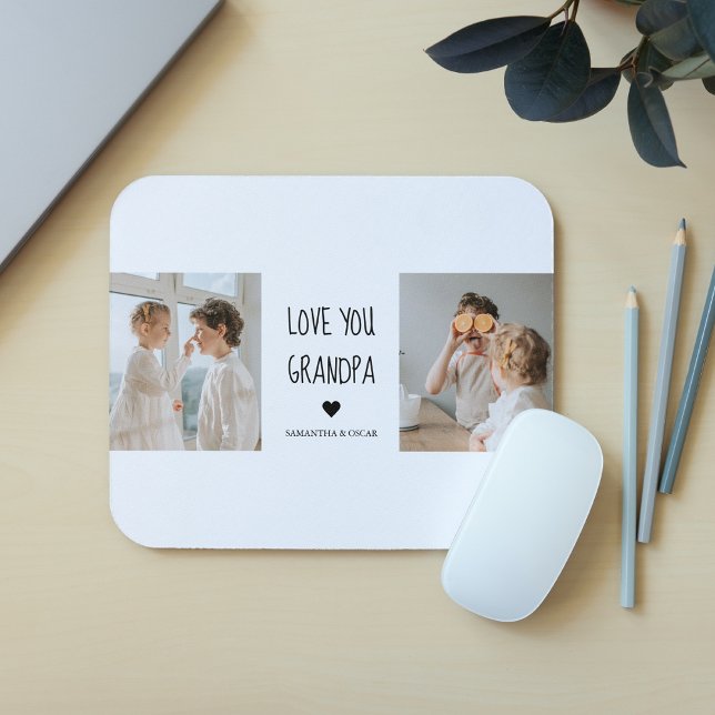 Modern Collage Photo Love You Grandpa Best Gift Mouse Pad (Creator Uploaded)