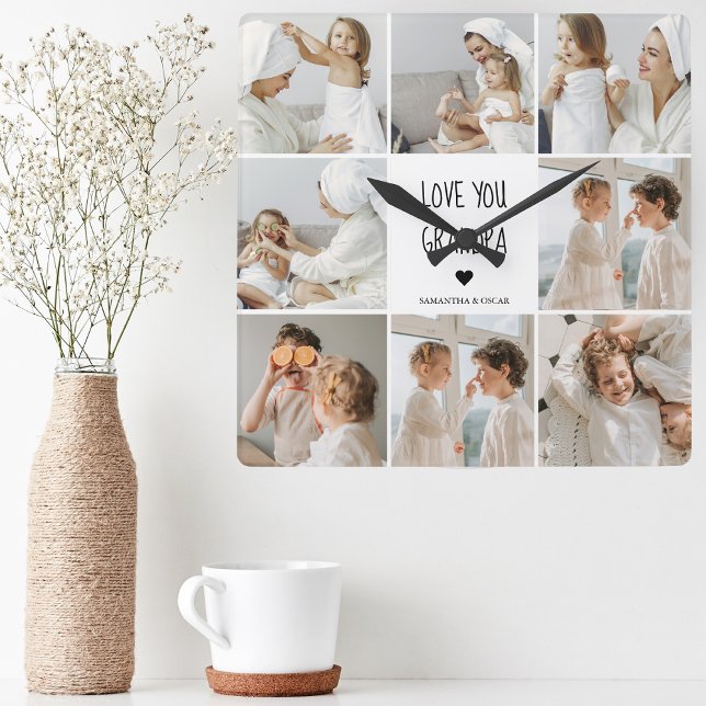 Modern Collage Photo Love You Grandpa Best Gift Square Wall Clock (Creator Uploaded)