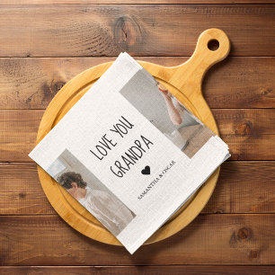 Modern Collage Photo Love You Grandpa Best Gift Tea Towel