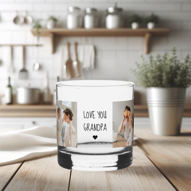Modern Collage Photo Love You Grandpa Best Gift Whiskey Glass (Creator Uploaded)