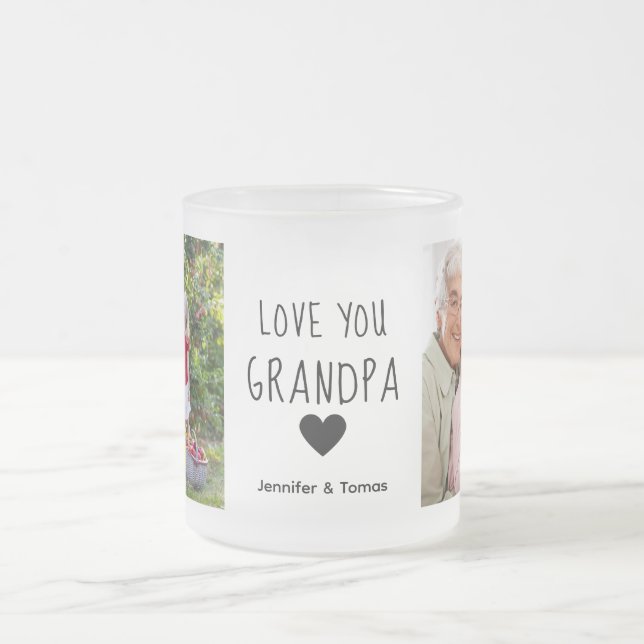 Modern Collage Photo Love You Grandpa Frosted Glass Coffee Mug (Center)