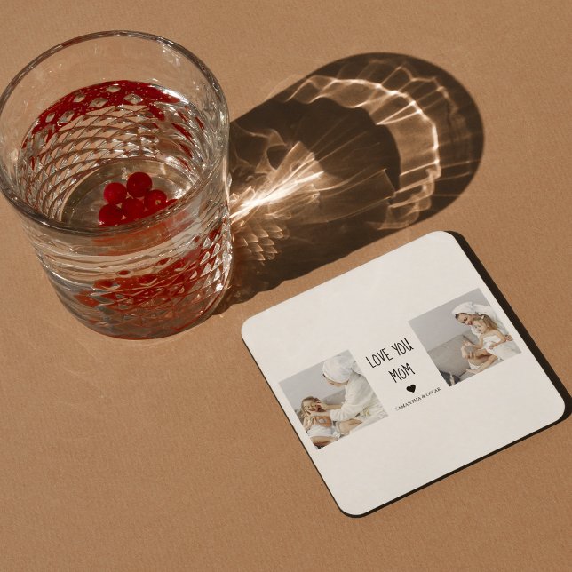 Modern Collage Photo Love You Mum Best Gift Square Paper Coaster (Creator Uploaded)
