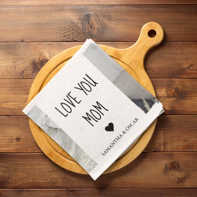 Modern Collage Photo Love You Mum Best Gift Tea Towel (Creator Uploaded)