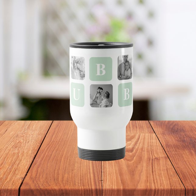 Modern Collage Photo Mint Best Hubby Gift Travel Mug (Creator Uploaded)
