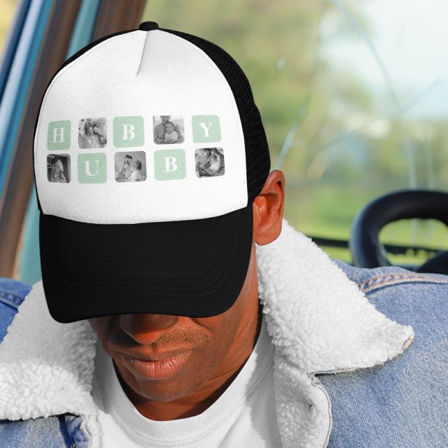 Modern Collage Photo Mint Best Hubby Gift Trucker Hat (Creator Uploaded)