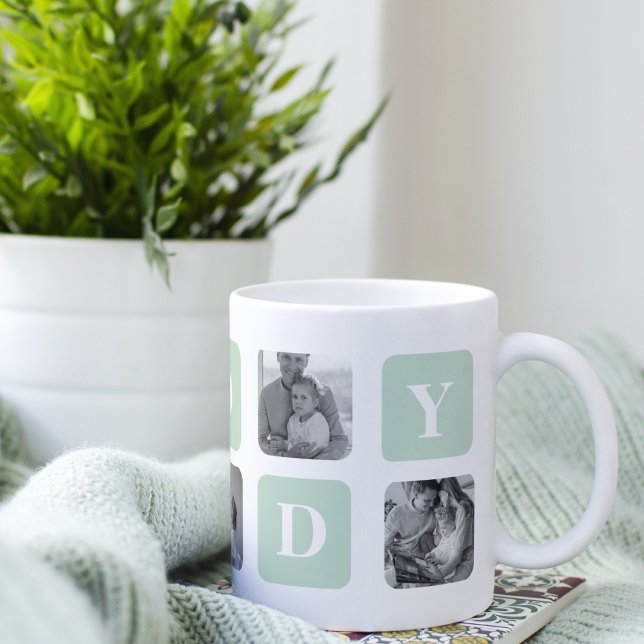 Modern Collage Photo Mint & Happy FathersDay Gift Coffee Mug (Creator Uploaded)