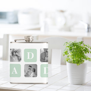 Modern Collage Photo Mint & Happy FathersDay Gift Hip Flask
