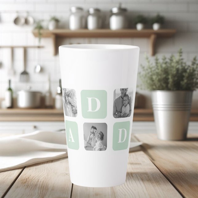 Modern Collage Photo Mint & Happy FathersDay Gift Latte Mug (Creator Uploaded)