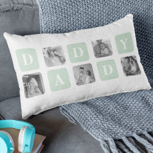 Modern Collage Photo Mint & Happy FathersDay Gift Lumbar Cushion