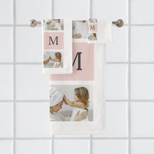 Modern Collage Photo & Pastel Pink Mummy Gift Bath Towel Set