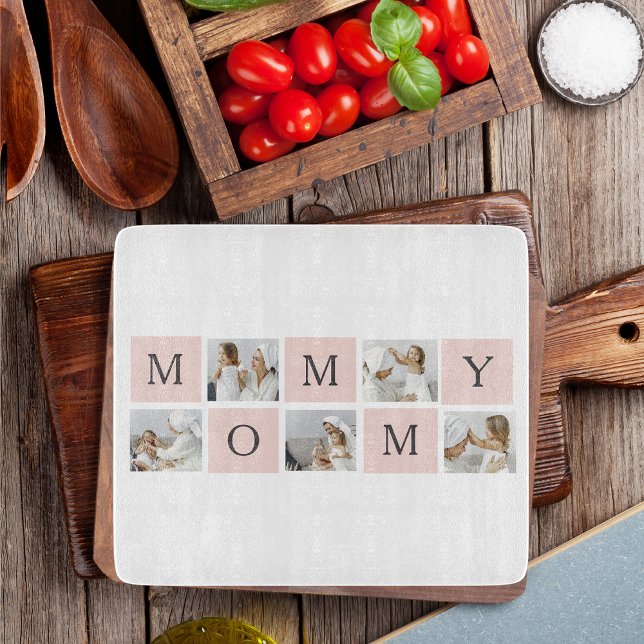 Modern Collage Photo & Pastel Pink Mummy Gift Cutting Board (Creator Uploaded)