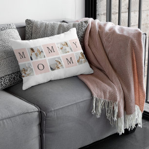 Modern Collage Photo & Pastel Pink Mummy Gift Lumbar Cushion