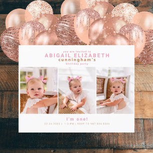 Modern Collage Photo Pink Girl Birthday Party Postcard