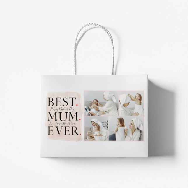 Modern Collage Photo Pink Happy Mothers Day Large Gift Bag (Creator Uploaded)
