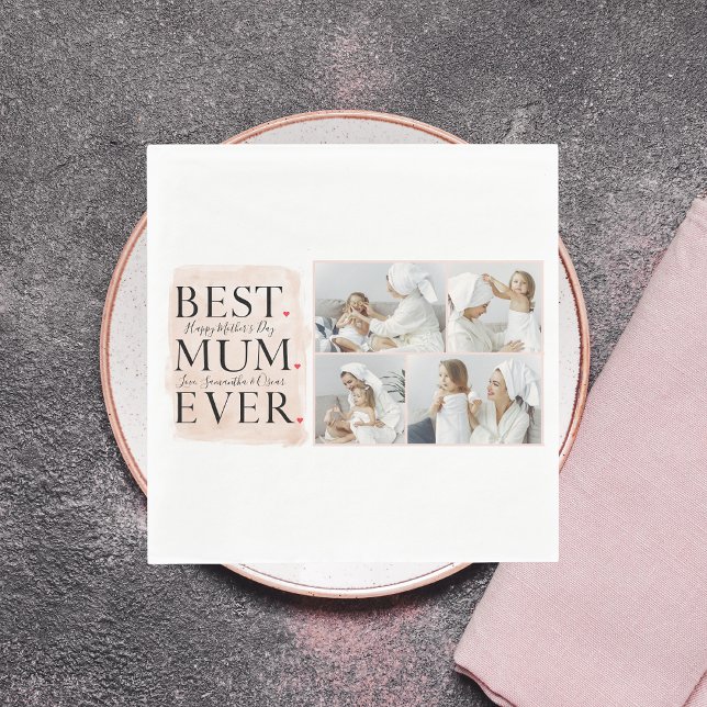 Modern Collage Photo Pink Happy Mothers Day Napkin (Creator Uploaded)