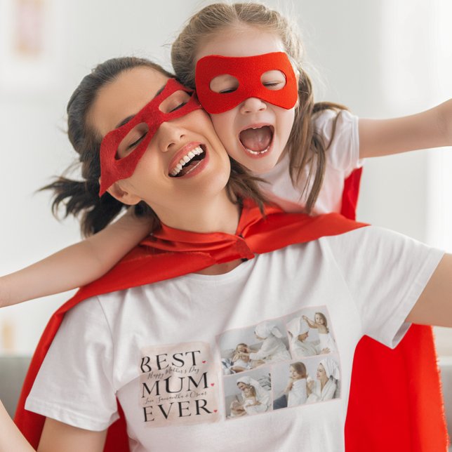 Modern Collage Photo Pink Happy Mothers Day T-Shirt (Creator Uploaded)