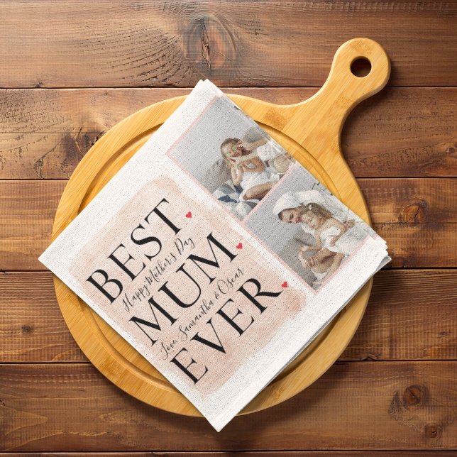 Modern Collage Photo Pink Happy Mothers Day Tea Towel (Creator Uploaded)