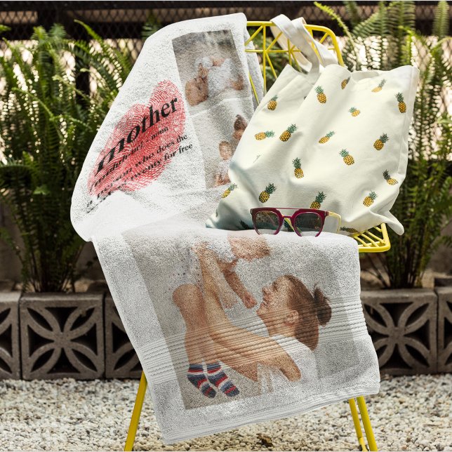 Modern Collage Photo & Red Heart Mother Gift Bath Towel Set (Creator Uploaded)