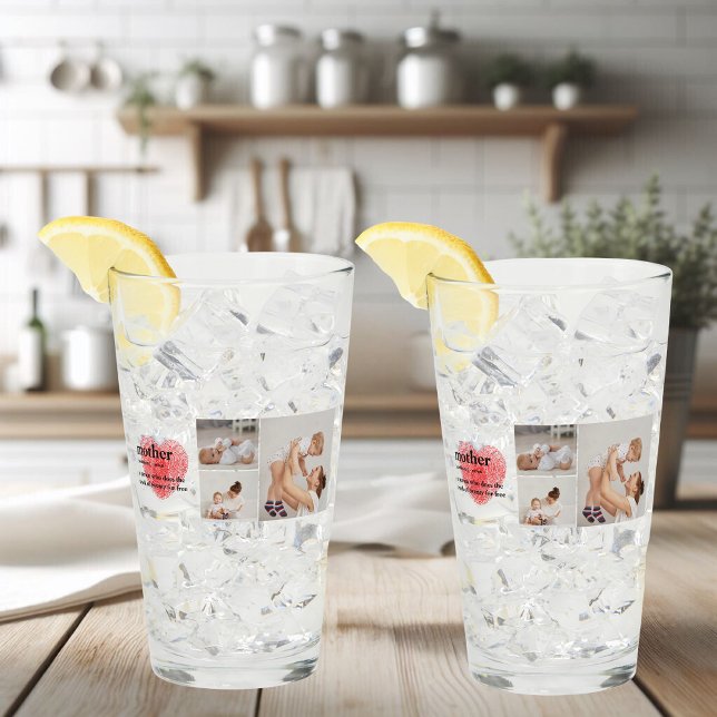 Modern Collage Photo & Red Heart Mother Gift Glass (Creator Uploaded)