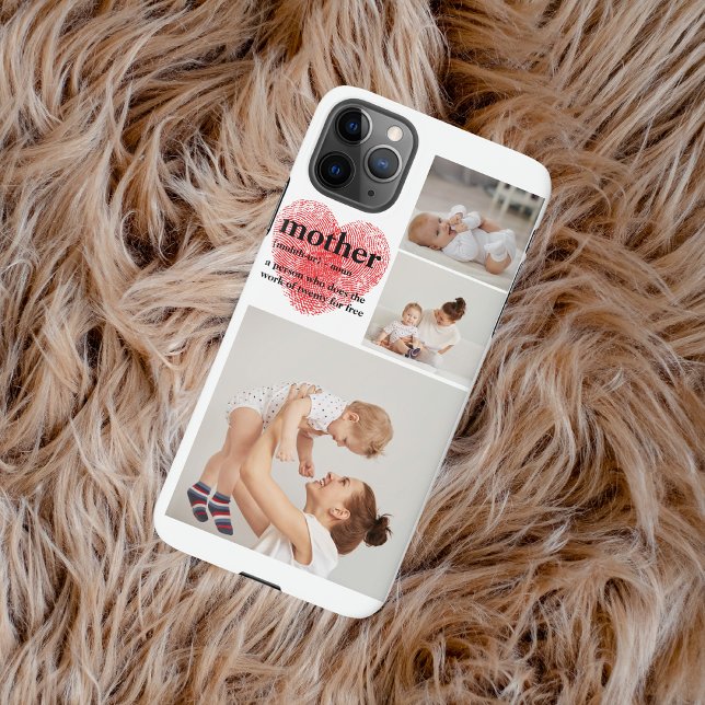 Modern Collage Photo & Red Heart Mother Gift iPhone Case (Creator Uploaded)