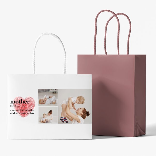 Modern Collage Photo & Red Heart Mother Gift Large Gift Bag (Creator Uploaded)