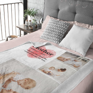 Modern Collage Photo & Red Heart Mother Gift Sherpa Blanket