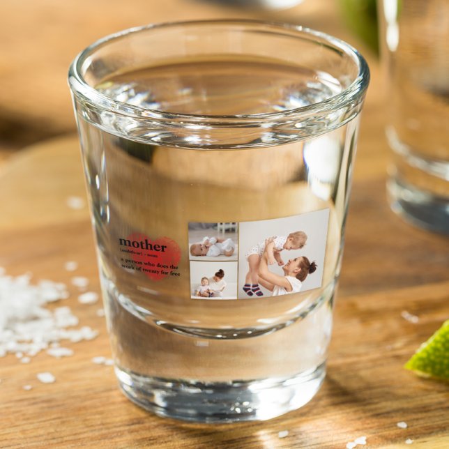 Modern Collage Photo & Red Heart Mother Gift Shot Glass (Creator Uploaded)
