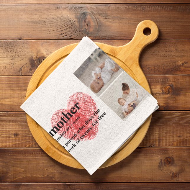 Modern Collage Photo & Red Heart Mother Gift Tea Towel (Creator Uploaded)