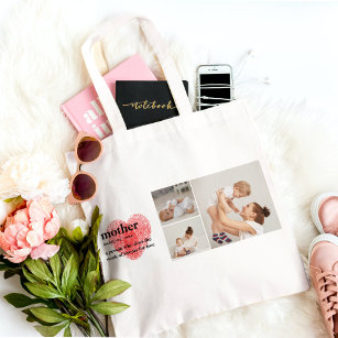 Modern Collage Photo & Red Heart Mother Gift Tote Bag