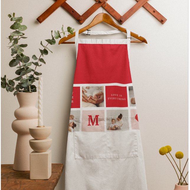 Modern Collage Photo Red & Pink Best Mum Ever Gift Apron (Creator Uploaded)