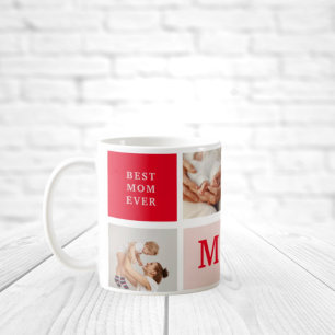 Modern Collage Photo Red & Pink Best Mum Ever Gift Coffee Mug