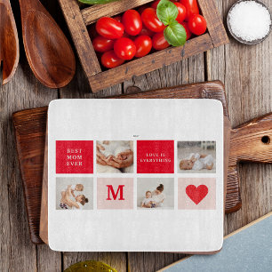 Modern Collage Photo Red & Pink Best Mum Ever Gift Cutting Board