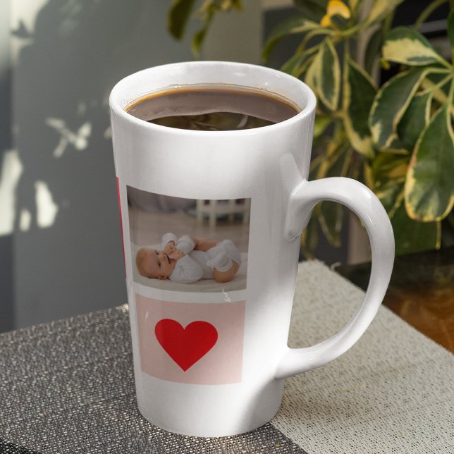 Modern Collage Photo Red & Pink Best Mum Ever Gift Latte Mug (Creator Uploaded)