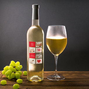 Modern Collage Photo Red & Pink Best Mum Ever Gift Wine Label
