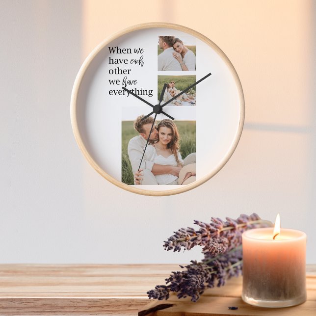 Modern Collage  Photo Romantic Couple Quote Gift Clock (Creator Uploaded)