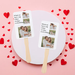 Modern Collage Photo Romantic Couple Quote Gift Hand Fan