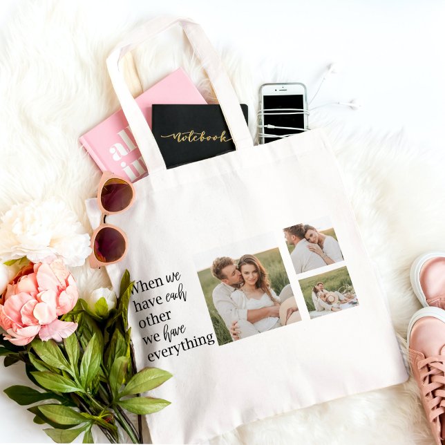 Modern Collage  Photo Romantic Couple Quote Gift Tote Bag (Creator Uploaded)