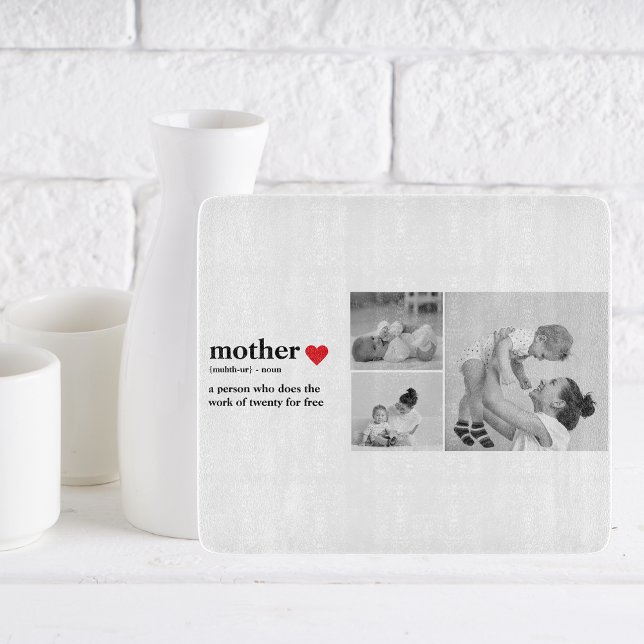 Modern Collage Photo & Text Red Heart Mother Gift Cutting Board (Creator Uploaded)